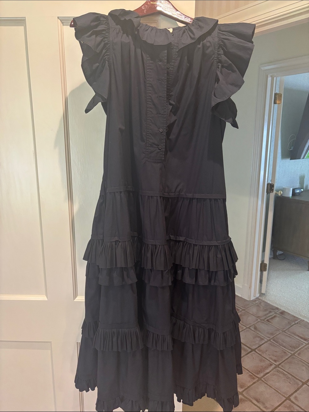 Black Ruffled Tiered Midi Dress